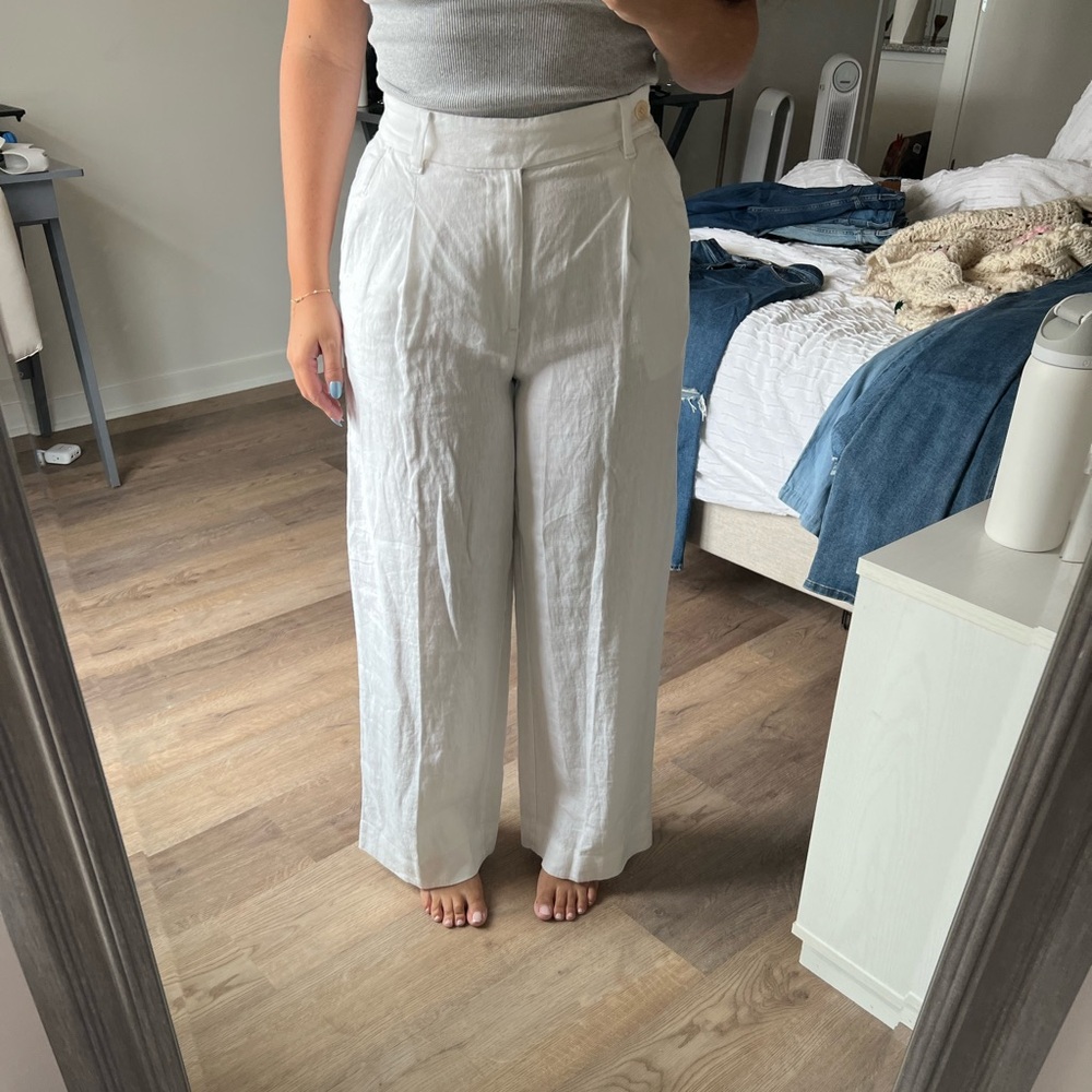 Madewell Wide Leg Linen Blend Pants in White